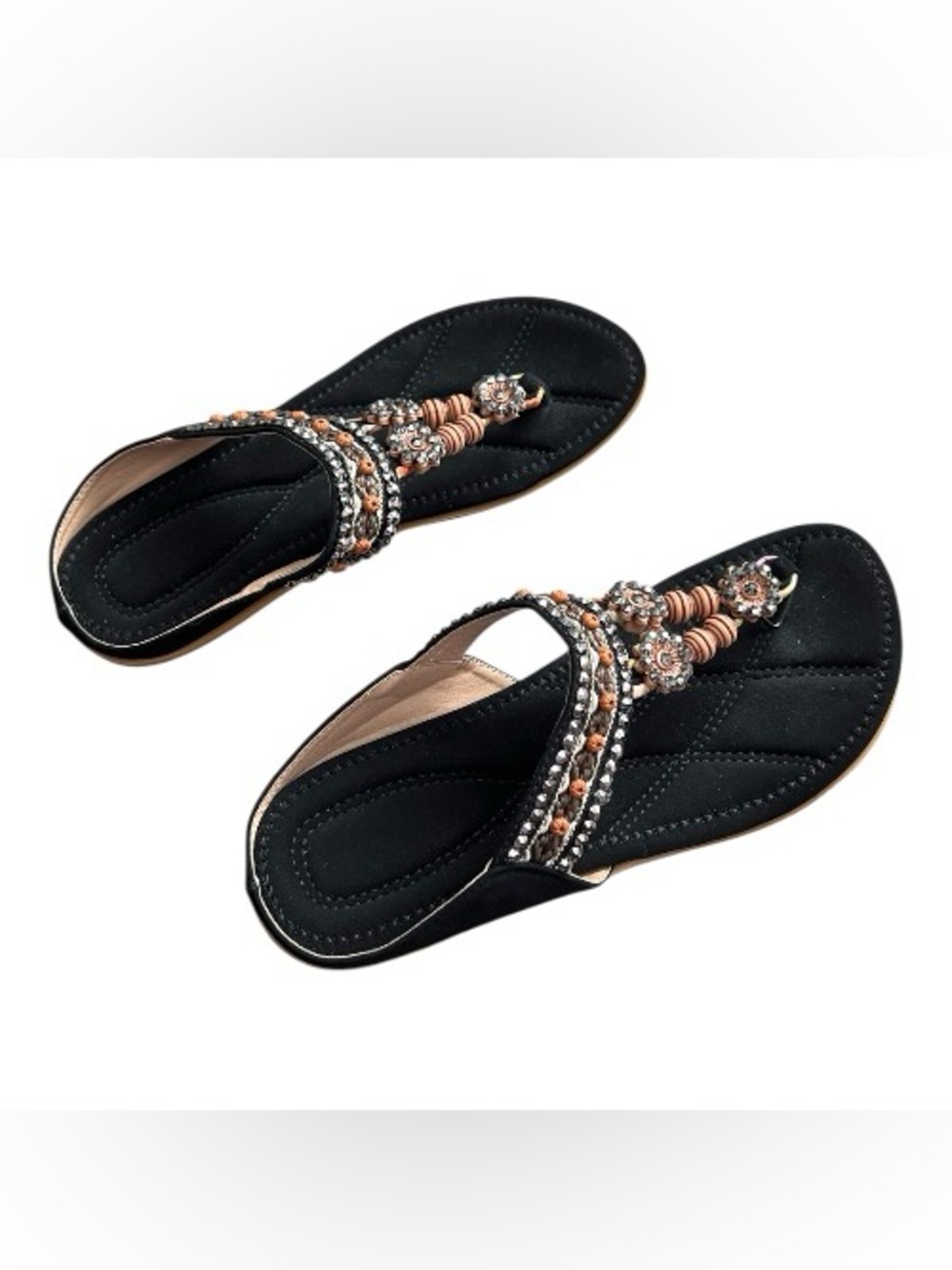 Embellished Black Sandals with Beads size 7 (38)